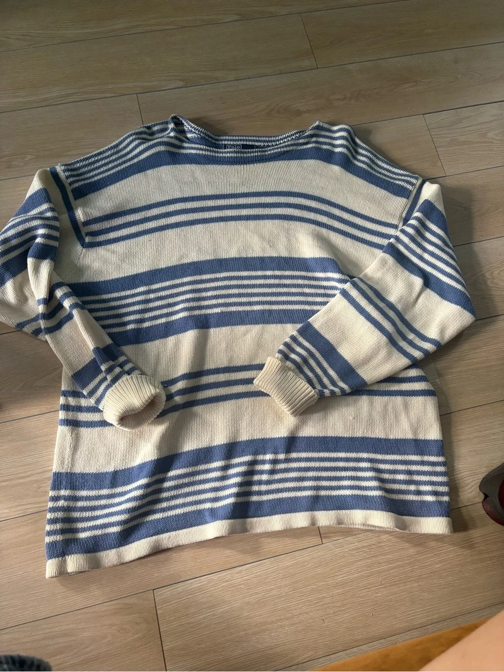 Polo by Ralph Lauren Cream and Navy Striped Crew Sweater